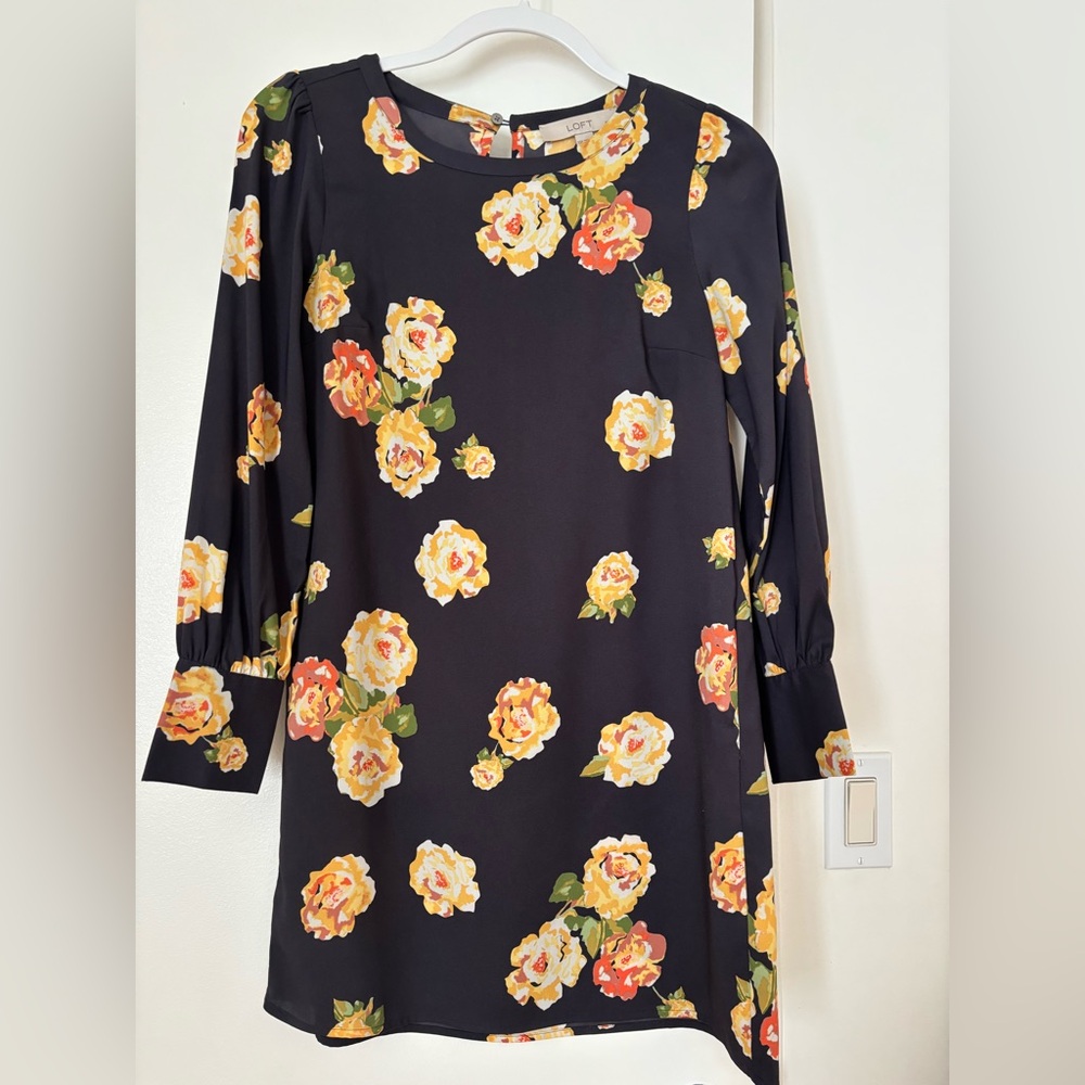 LOFT Floral Long Sleeve Dress - Yellow and Orange